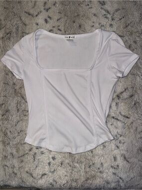 Love + Wish White Square Neck Ribbed Short Sleeve Tee